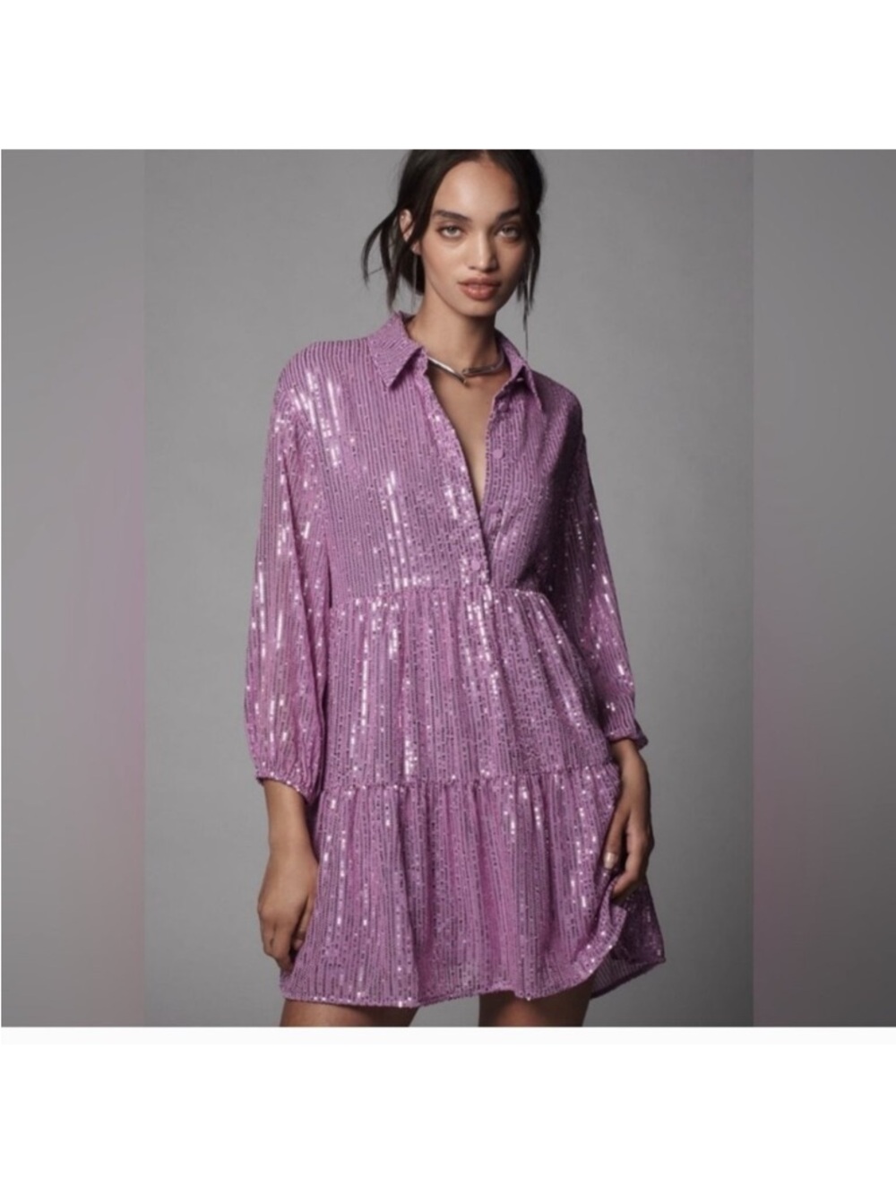 Maeve Bettina Tiered Shirt Dress:‎ Sequin Mini size XSP